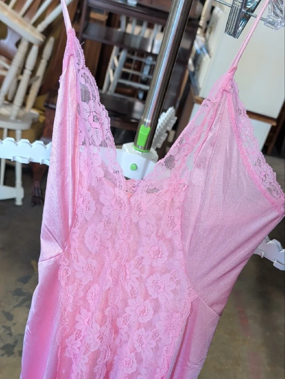 Vintage 80s 90s Val Mode Pink Satin Lace Long Nightgown Slip Dress Coquette